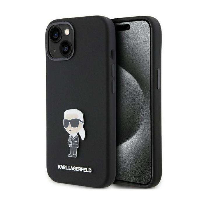 Karl Lagerfeld for iPhone 14 Plus / 15 Plus 6.7" - Black/black Silicone Ikonik Metal Pin