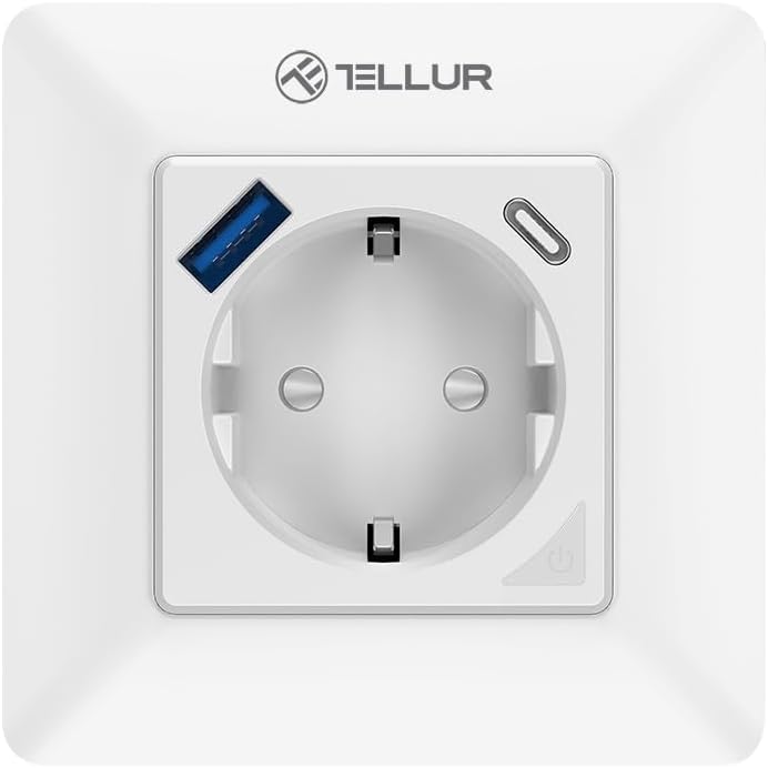 Tellur Smart WiFi Wall Plug, 3600W, 16A, PD20W, USB 18W