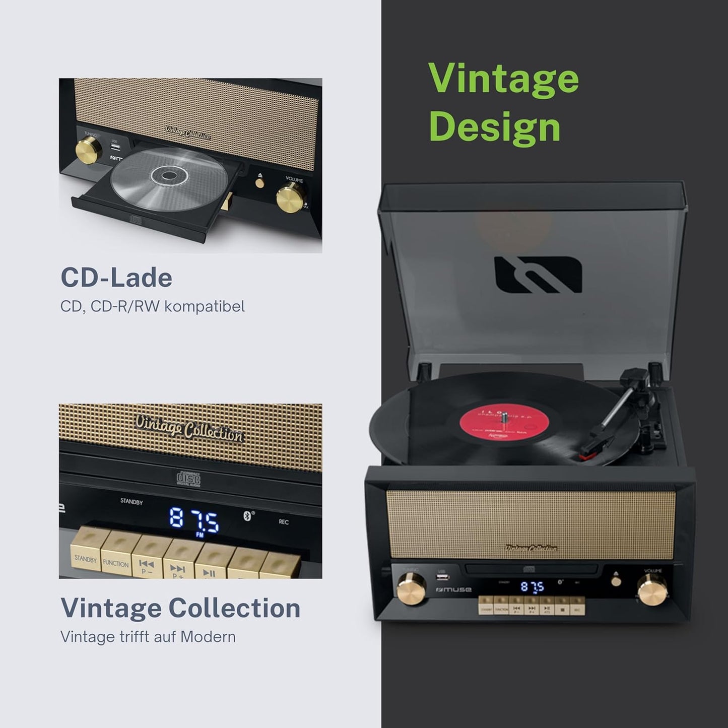 Muse Vintage Turntable MT-110 B CD Micro System