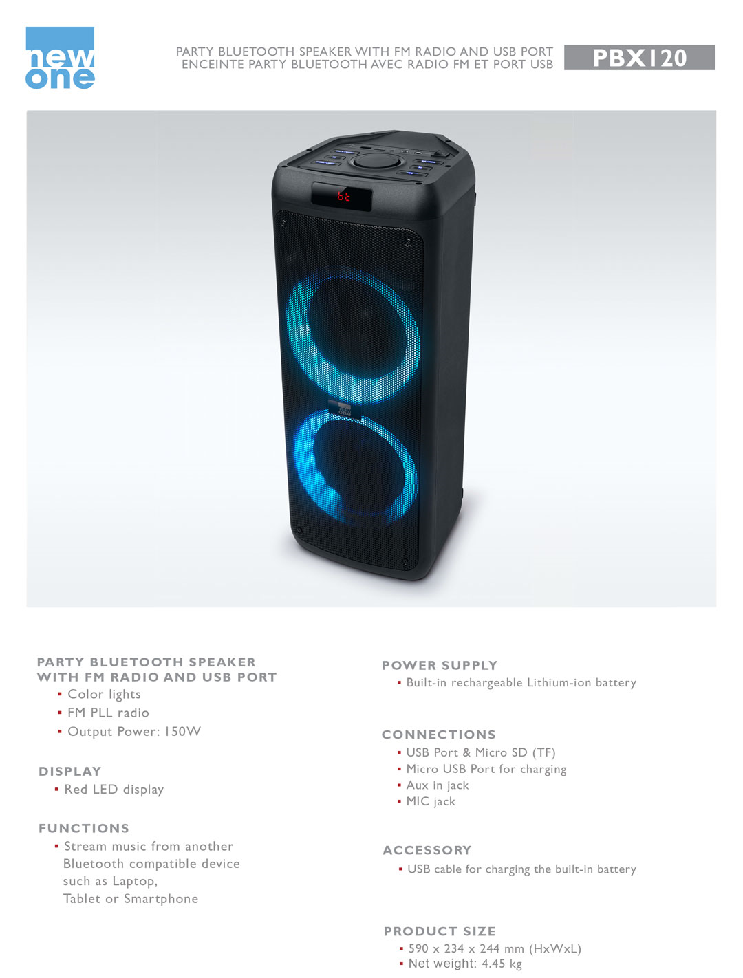 NEW ONE PBX120 Party Box - 150 Watt