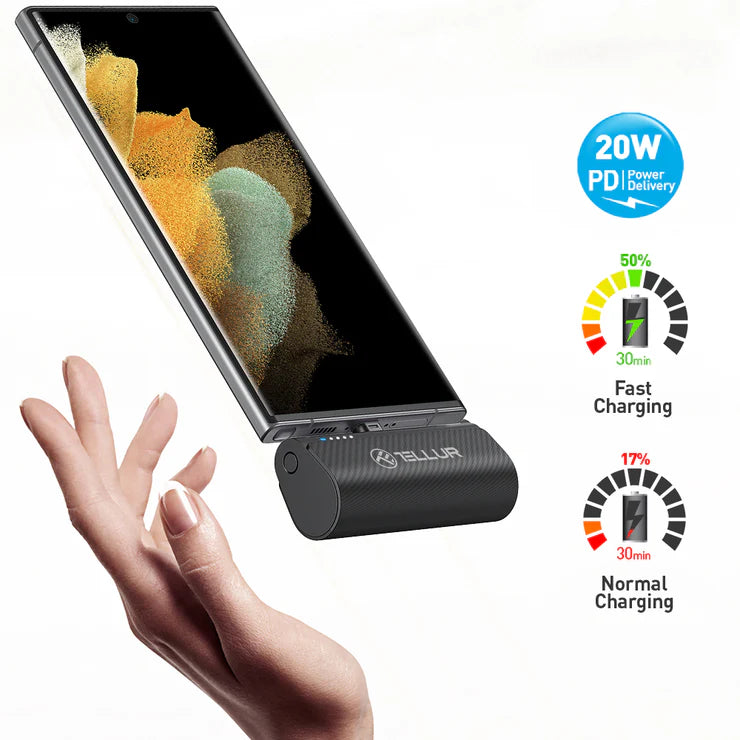 Tellur PD201 Powerbank, 5000mAh, QC3.0 18W + PD20W, USB-C, Black