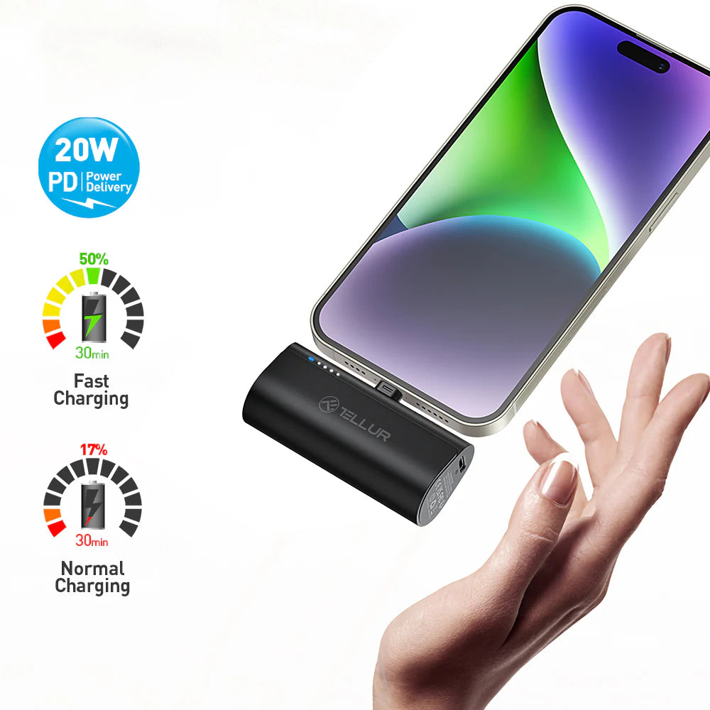 Tellur PD203 Powerbank 5000mAh, QC3.0 18W + PD20W, Lightning, Black