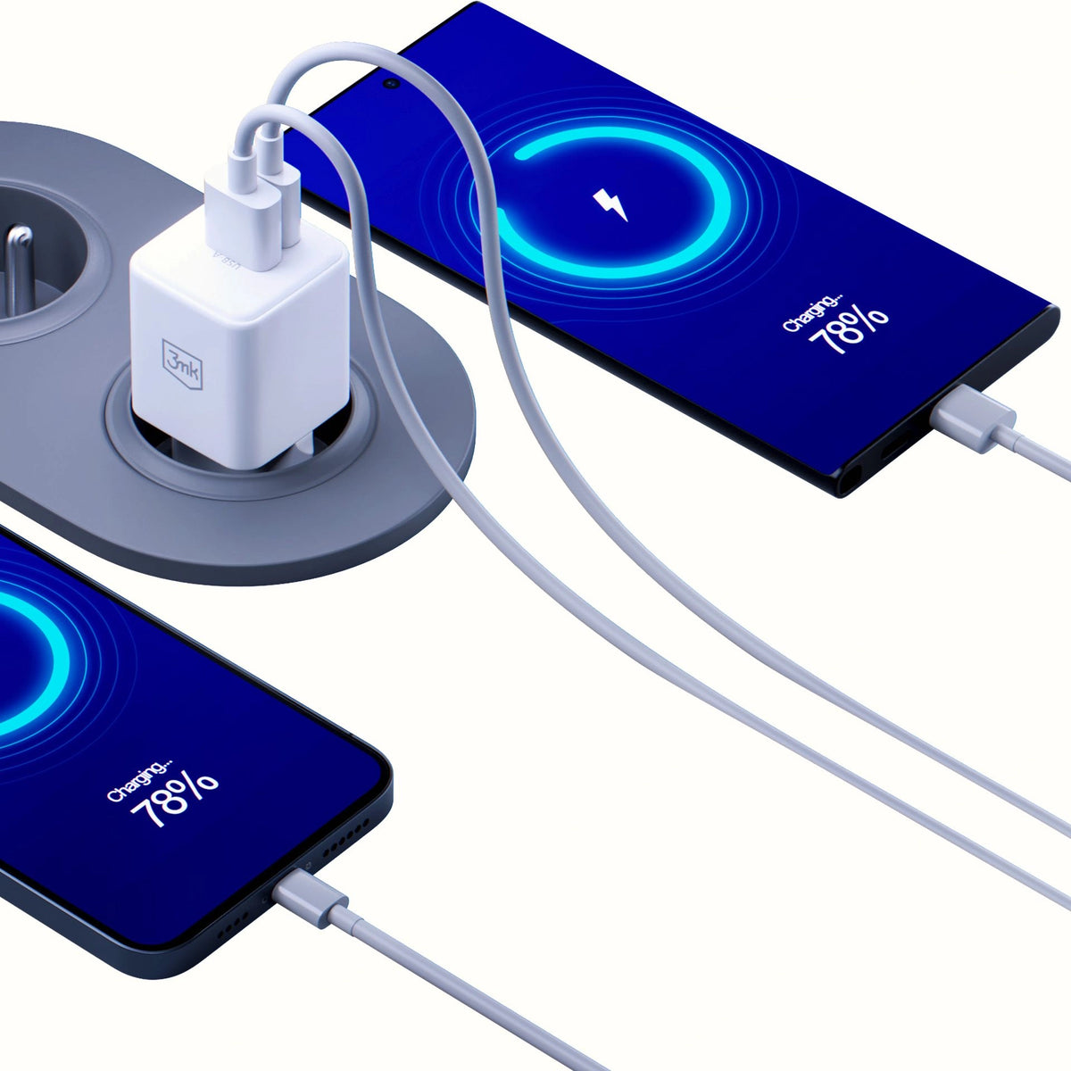 3mk Hyper GaN Charger 20W QC 3.0 PD PPS USB 1A1C - White UK