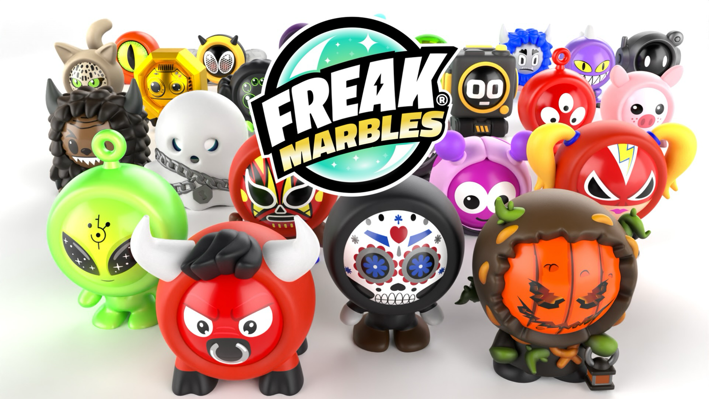 Freak Marbles® 3 Marbles & Skins in drawstring mesh bag